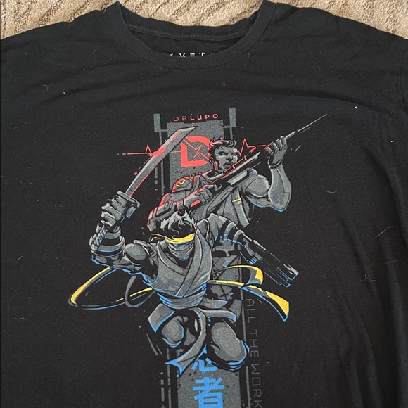 Black Graphic Tee with Ninja and Warrior Design - Picture 1 of 1